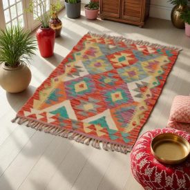 Koberec Kilim Chobi 65x89 Ručne tkaný afganský kilim z vlny