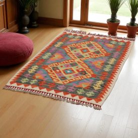 Koberec Kilim Chobi 117x87 ručne tkaný afganský kilim z vlny