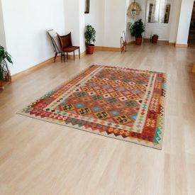   Vlnený kilim koberec Chobi 207x299 ručne tkaný afganský kilim
