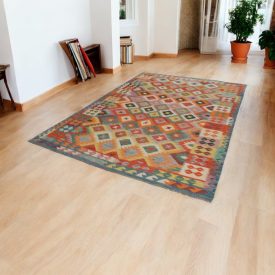   Vlnený kilim koberec Chobi 198x296 ručne tkaný afganský kilim