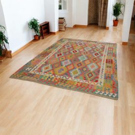   Vlnený kilim koberec Chobi 206x289 ručne tkaný afganský kilim