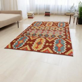   Vlnený kilim koberec Chobi 202x298 ručne tkaný afganský kilim
