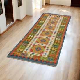   Ručne tkaný behúň koberec Kilim Chobi 80x244 afganský vlnený Kilim