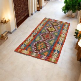   Ručne tkaný behúň koberec Kilim Chobi 80x207 afganský vlnený Kilim