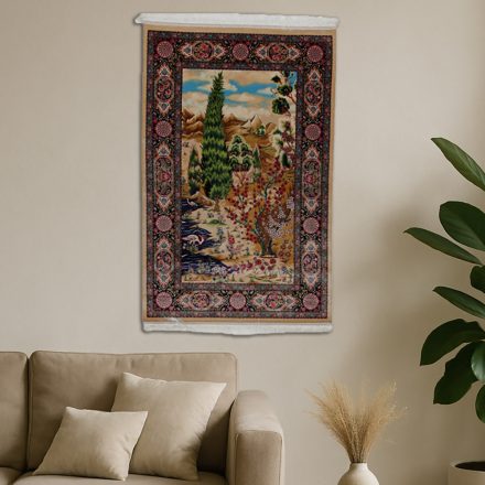 Hodvábny koberec motív Záhrady béžová 80x120 viskózový hodvábny perzský koberec