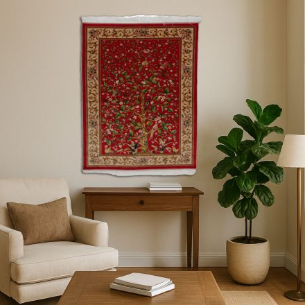 Hodvábny koberec motív Stromu života purpurová červená 100x150 vysoko kvalitný viskózový hodvábny koberec z Iránu