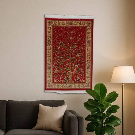 Hodvábny koberec motív Stromu života bordová 80x120 vysoko kvalitný viskózový hodvábny koberec z Iránu