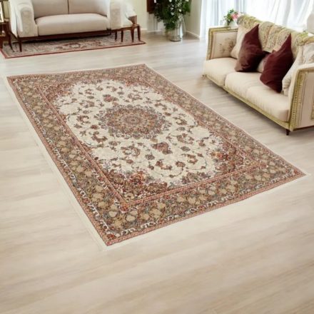 Perzsky koberec bezovy MEDALION 160x230 luxusný koberec do obývačky z akrylu