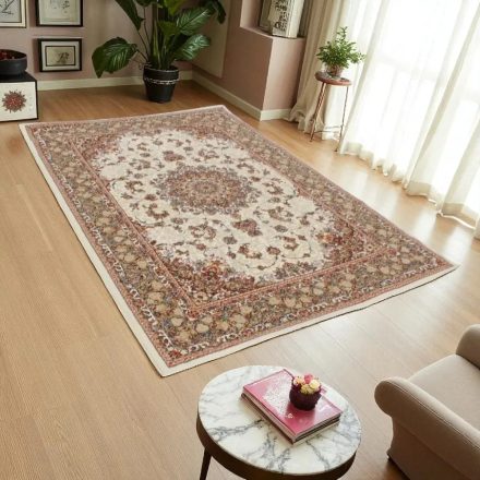 Perzsky koberec bezovy MEDALION 160x230 luxusný koberec do obývačky z akrylu