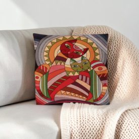   Dekoračný vankúš bordový 45x45 cm – Mozaikový mačací pár
