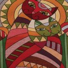 Dekoračný vankúš bordový 45x45 cm – Mozaikový mačací pár