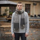 Elegantný pánsky a dámsky šál 215x105 sivý-čierny bavlnený šál