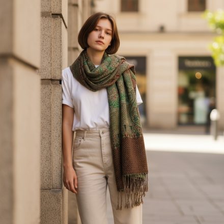 Dámsky šál 215x105 zeleno-hnedý elegantný dámsky šál